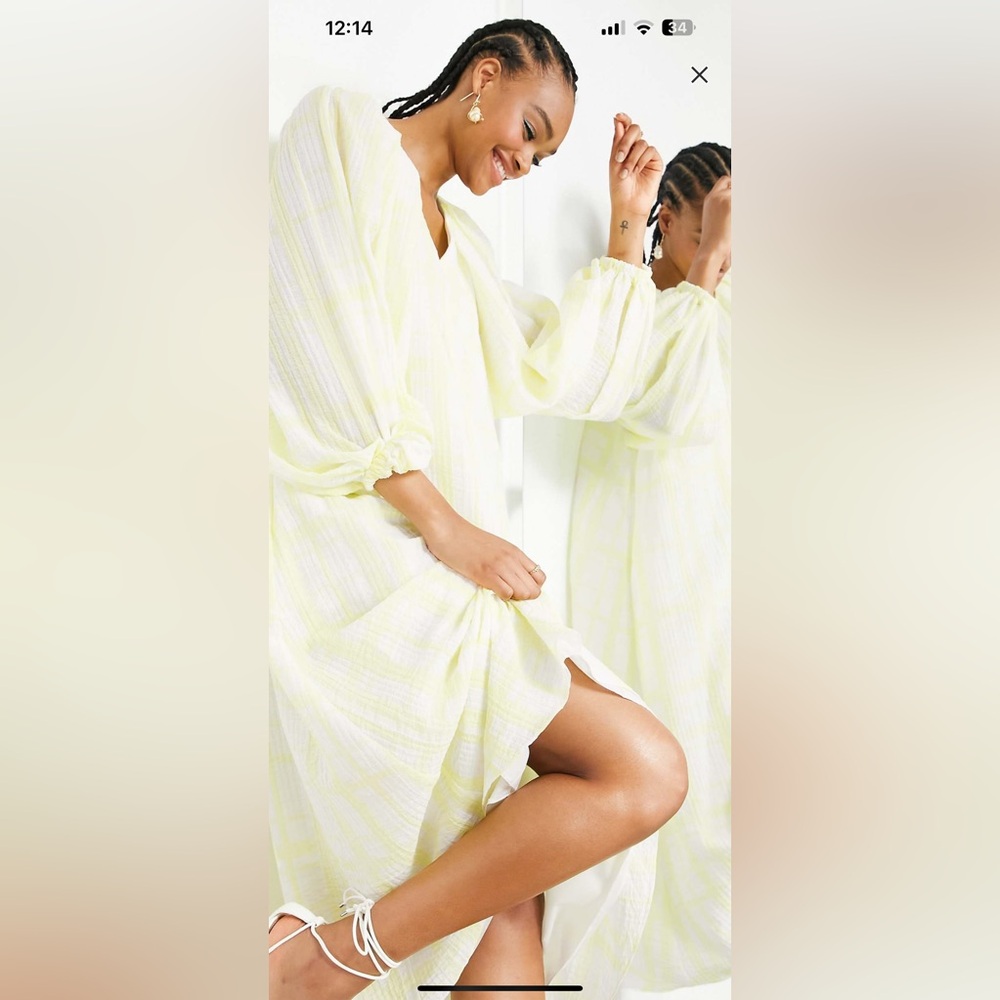 Yellow and White Long Sleeve Dress